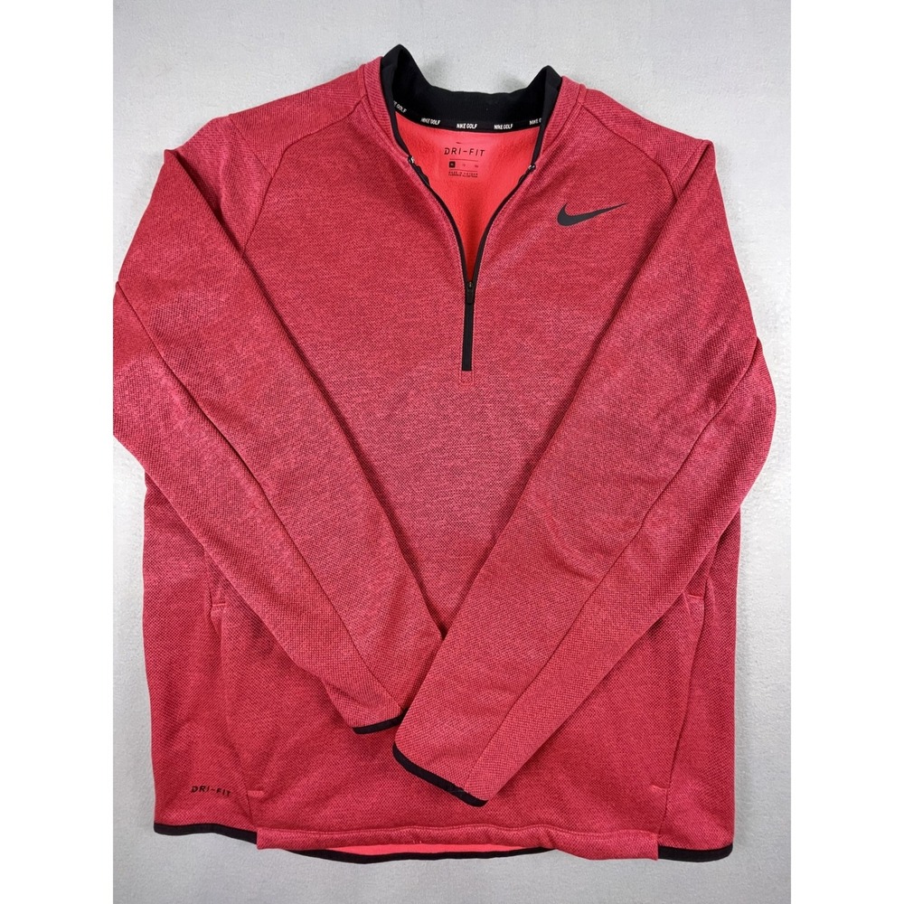 Nike Pullover Men XL Red Golf Dri-FIT‎ Quarter-Zip Heathered Performance Fleece